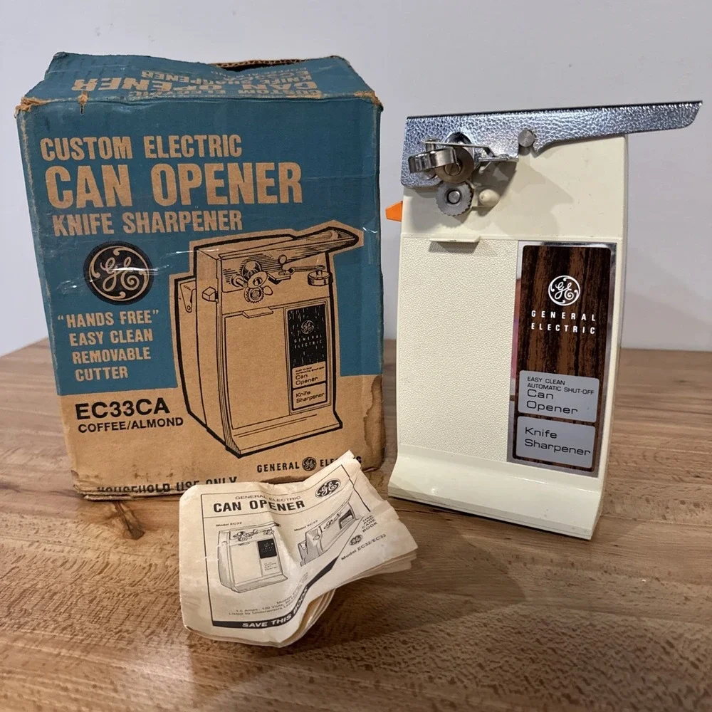 VTG Original Box General Electric GE Electric Can Opener EC33CA Coffee Almond